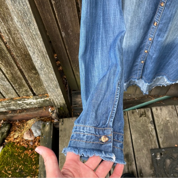 Anna Grace Tencel Chambray Raw Edge Hem Shirt Dress Sz L - Picture 5 of 14